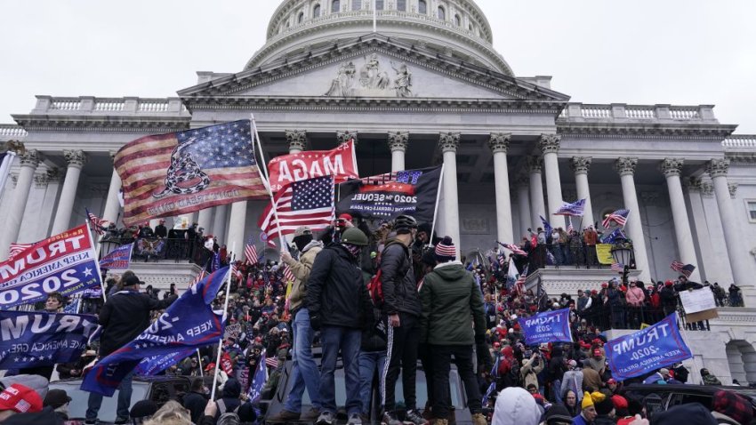 Protesters gather outside the U.S. on Wednesday, Jan. 6, 2021 in Washington, DC.