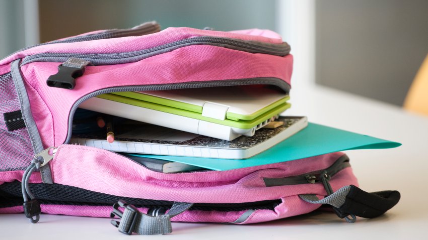 Backpack with textbooks and laptop inside